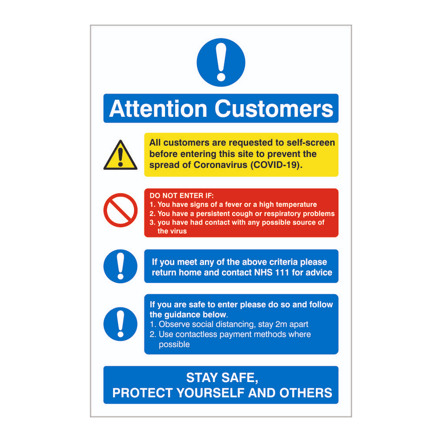 Attention Customers Covid Warning Signs Mandatory Signs