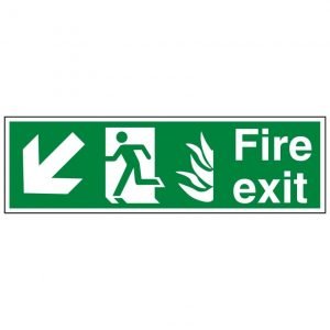 Fire Exit Running Man Arrow Down Left Sign