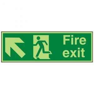 Fire Exit Running Man Arrow Up Left Photoluminescent Sign