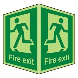 Fire Exit Running Man Double Sided Photoluminescent Sign